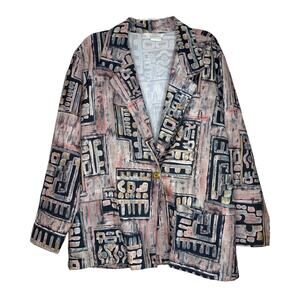 Vintage 90s Watercolor Pastel Retro Artsy Funky Blazer Jacket Size XL